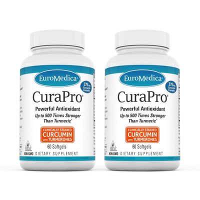 Euromedica CuraPro - Antioxidant Supplement for Brain &amp; Immune Health Support - Dietary Supplement with Curcumin &amp; Turmeric Essential Oil - Herbal Liver Support - 60 Softgels, 2 Pack 120 Softgels