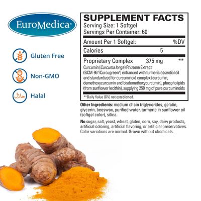 Euromedica CuraPro - Antioxidant Supplement for Brain & Immune Health Support - Dietary Supplement with Curcumin & Turmeric Essential Oil - Herbal Liver Support - 60 Softgels, 2 Pack 120 Softgels