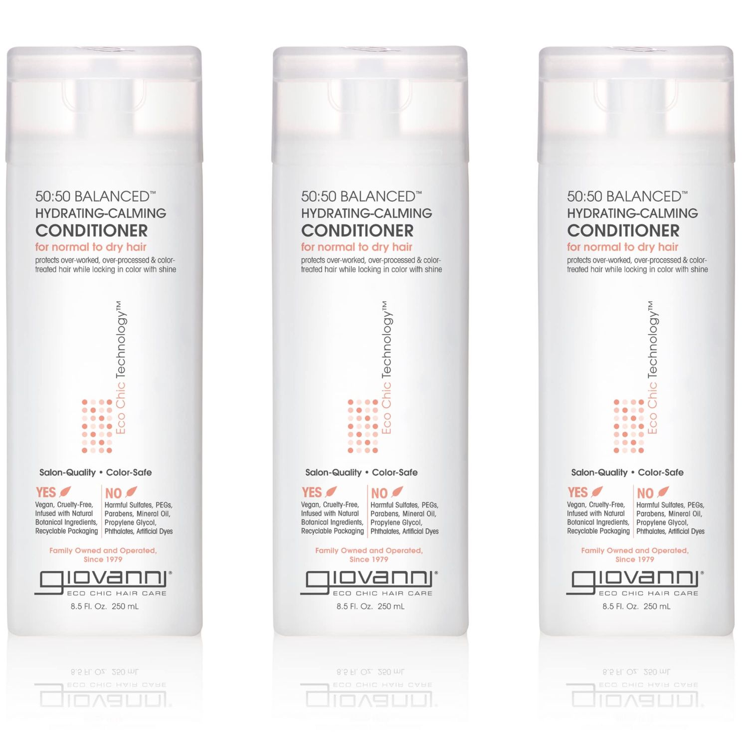 GIOVANNI Eco Chic 50:50 Balanced Hydrating Calming Conditioner - Leaves Hair pH Balanced for Over-Processed Hair, Lauryl &amp; Laureth Lauryl &amp; Laureth Sulfate Free, Color Safe - 8.5 oz Pack of 3