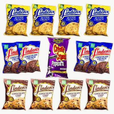 Gourmet Cookies Variety Pack - Chocolate Crunch, Butter Crunch, Chocolate Chip - 3 Large Cookies per Bag - Creole Crunch Cajun Popcorn 2oz - 13 Items