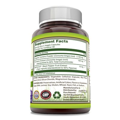 Pure Naturals Turmeric Curcumin with Bioperine 2250 mg Per Serving Supplement Veggie Capsules Non-GMO Gluten Free Made in USA 1 Pack, 180 Count