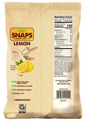 STAUFFERS Lemon SNAPS Cookies - 14oz Bag - Lemon Flavored Cookies with No High Fructose Corn Syrup, Artificial Flavors or Colors