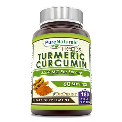 Pure Naturals Turmeric Curcumin with Bioperine 2250 mg Per Serving Supplement Veggie Capsules Non-GMO Gluten Free Made in USA 1 Pack, 180 Count