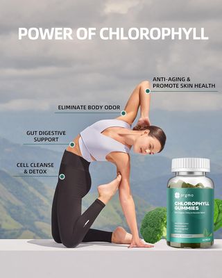 Chlorophyll Gummies for Body Odor Deodorant 2 Pack, Sugar Free Vitamins D Gummy 1000IU, ACV Spirulina Chlorella Herbal Supplement for Women Immune Support Vegan Non-GMO