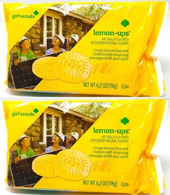 2 Pack of Lemon Ups 6.2oz Girl Scout Crispy Lemon Flavored Cookies with Inspiring Messages to Lift Your Spirit