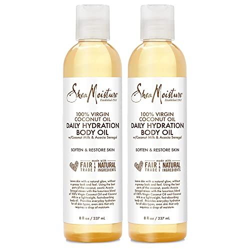 SheaMoisture Body Oil, Daily Hydration 2-Pack - Lightweight, Non-Greasy Moisturizer with 100 Extra Virgin Coconut Oil, Coconut Milk, and Acacia Senegal, 8 Oz Ea