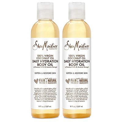 SheaMoisture Body Oil, Daily Hydration 2-Pack - Lightweight, Non-Greasy Moisturizer with 100 Extra Virgin Coconut Oil, Coconut Milk, and Acacia Senegal, 8 Oz Ea