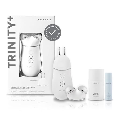 NuFACE TRINITY Microcurrent Facial Device Effective Lip &amp; Eye Attachment - FDA Cleared Skin Tightening &amp; Face Toning Device for Targeted Treatment Microcurrent Gel Activator, Silk Creme &amp; Brush