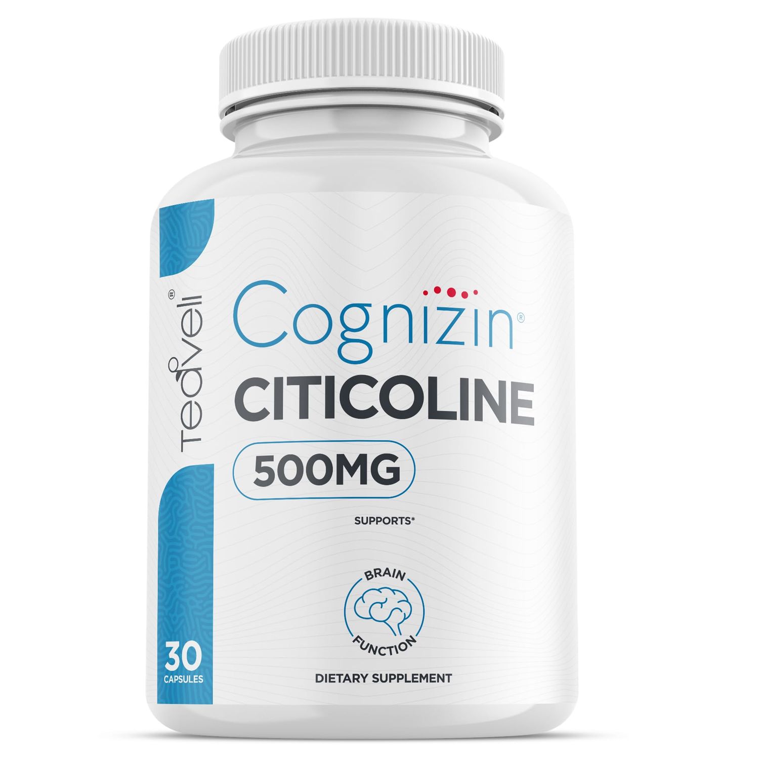 Teaveli Cognizin Citicoline- 500mg CDP Choline Capsules- Clinically Studied Brain Supplement to Support Clarity, Concentration and Memory - Most Bioavailable Form of Choline Supplements - 30 Servings