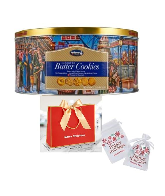 Danish cookie Jacobsen&#39;s Original Premium Danish Butter Cookies, 56.4 Ounce - Christmas Butter Cookie- Best Holiday Present . Come with Maryse&#39;s place Holidays Bags Pure Butter cookie