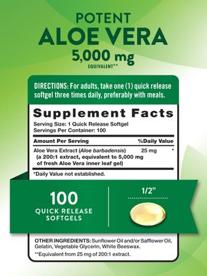 Nature's Truth Aloe Vera Softgels 5000mg 100 Count Non-GMO and Gluten Free Supplement