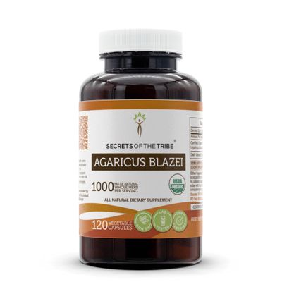 Secrets of the Tribe Agaricus Blazei USDA Organic 120 Capsules Made with Organic Vegetarian Capsules and Organic Agaricus Blazei Agaricus blazei murill Dried Mushroom 120 Capsules