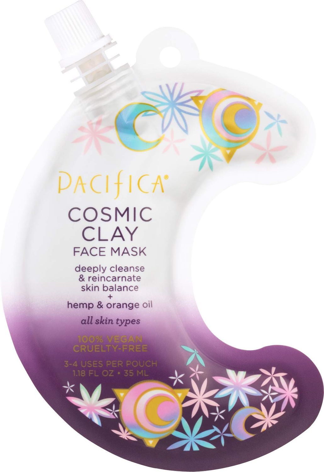 Pacifica Cosmic Clay Face Mask, Deep Cleansing Pore-Minimizer Clay Mask for Blemishes &amp; Oily Skin, Skin-Balancing Detox Facial with Hemp, Acai &amp; Orange Oil, Clean Beauty Vegan, 1.18 oz