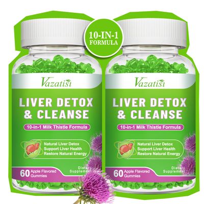 Vazatisi Liver Cleanse Detox Repair Gummies, Milk Thistle Gummies with Artichoke, Dandelion for Liver Support, Vegan &amp; Non-GMO, Gelatin-Free, Apple Flavor 120ct