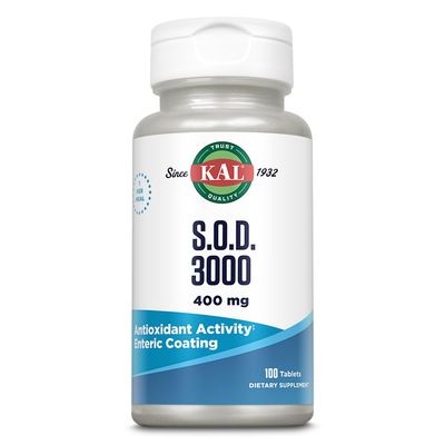 KAL S.O.D. 3000 Antioxidant Supplement 400mg, Superoxide Dismutase SOD, Beef Liver Source, Super Antioxidant Support, Enteric Coated for Maximum Assimilation, 60-Day Guarantee, 100 Serv, 100 Tablets