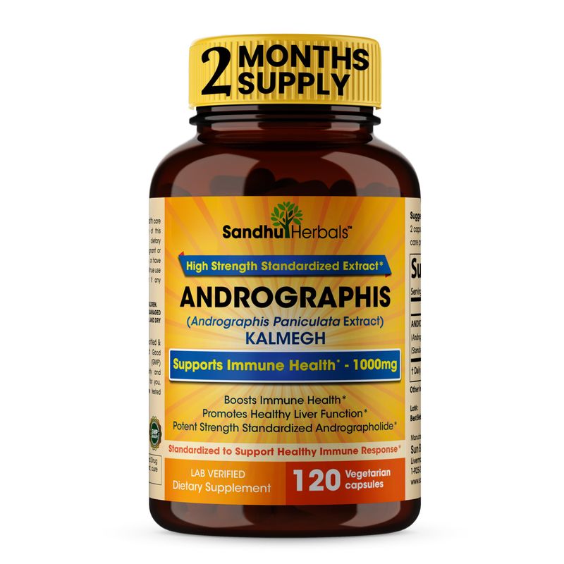 SANDHUHERBALS Sandhu Herbals Andrographis Paniculata Kalmegh for Immune and Liver Health Support 120 Vegetarian Capsules, 2 Months Supply Ayurvedic Herbal Vegetarian Supplement Complex