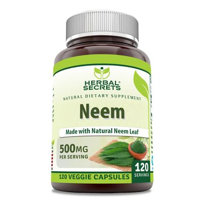 Herbal Secrets Neem Supplement 500 Mg Per Serving 120 Veggie Capsules Non-GMO Gluten Free Made in USA