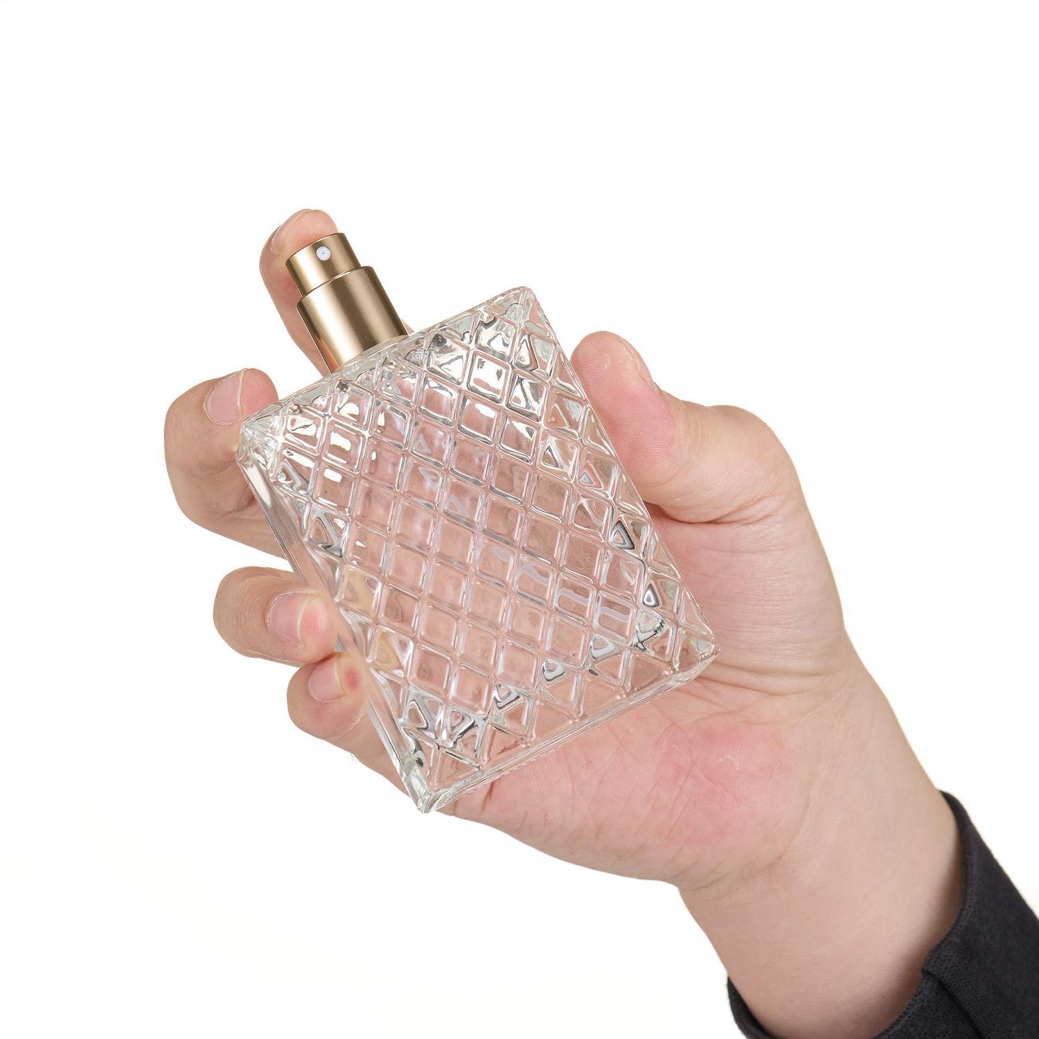 JJKMALL 100ml3.4Oz Clear Glass Fine Mist Atomizer,Portable Square Refillable Empty Perfum Spray Bottle Travel Atomizer Bottle Gold Cap