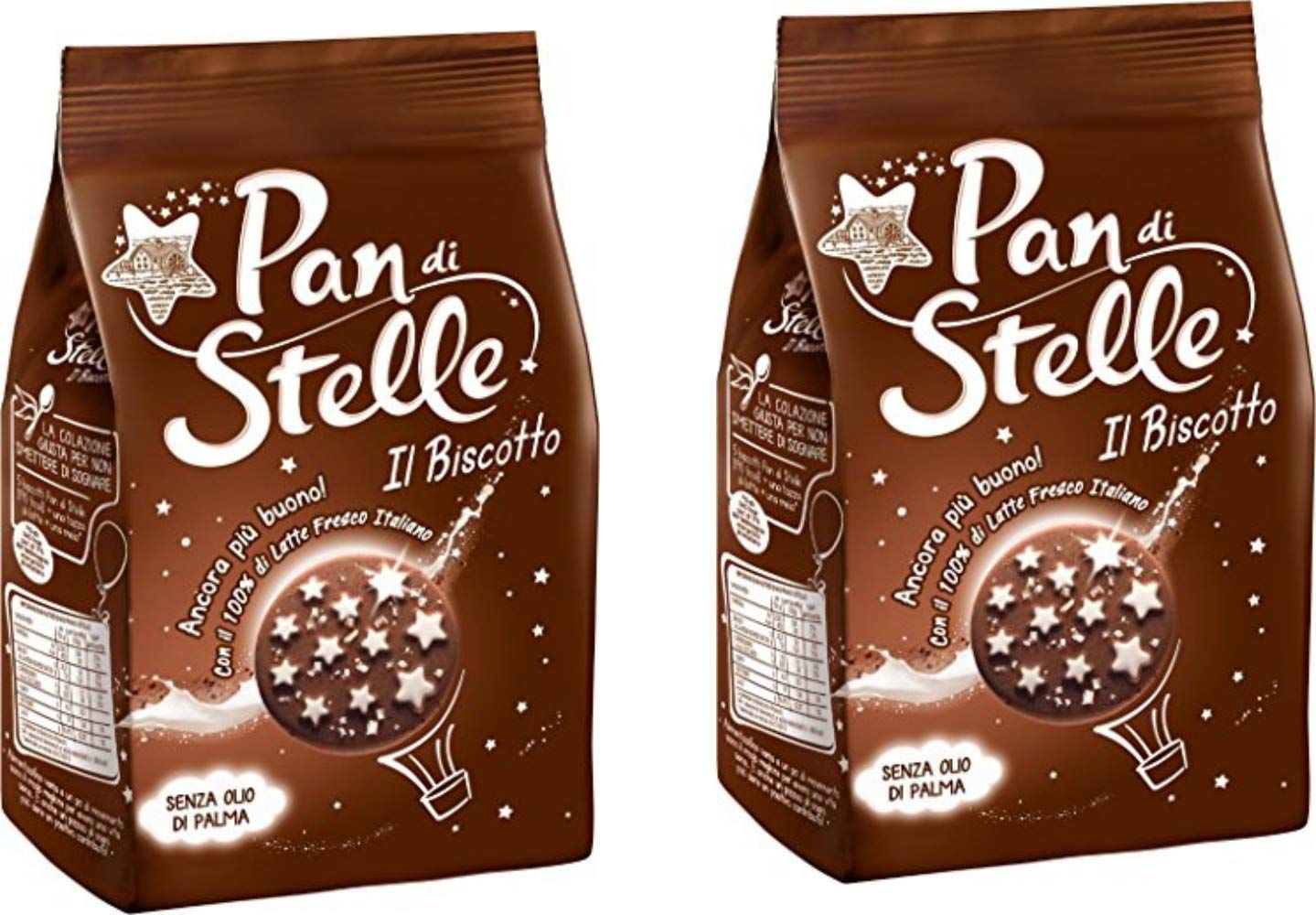 Mulino Bianco Pan di Stelle Biscuit with Cocoa, Hazelnuts and Many Magical Starlets of Icing 12.34oz 350g, Pack of 2