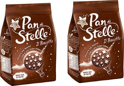 Mulino Bianco Pan di Stelle Biscuit with Cocoa, Hazelnuts and Many Magical Starlets of Icing 12.34oz 350g, Pack of 2