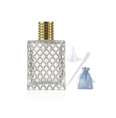 JJKMALL 100ml3.4Oz Clear Glass Fine Mist Atomizer,Portable Square Refillable Empty Perfum Spray Bottle Travel Atomizer Bottle Gold Cap