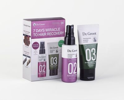 Dr. Groot Professional Bonding System Travel Set - Damaged Hair Repair, Strengthens &amp; Hydrates All Hair Types, Featuring Keratin, Conditioner, and Glass Hair Effect, TSA Approved