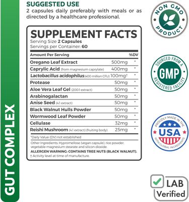 Candida Support 120 Capsules - Caprylic Acid, Oregano Oil & Probiotics Help Maintain Already Normal Levels of Yeast and Candida - Vegetarian, Non-GMO Intestinal Supplement - Gut Cleanse No Pills