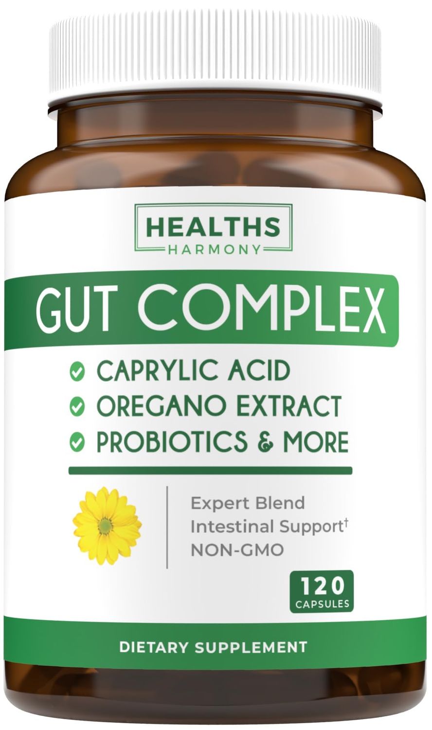 Candida Support 120 Capsules - Caprylic Acid, Oregano Oil &amp; Probiotics Help Maintain Already Normal Levels of Yeast and Candida - Vegetarian, Non-GMO Intestinal Supplement - Gut Cleanse No Pills