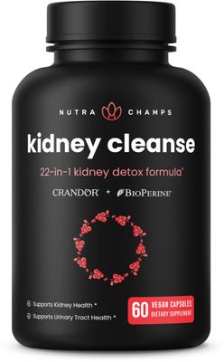 NutraChamps Kidney Cleanse Detox, 22-in-1 Kidney Health Supplement, Extra Strength 50:1 Cranberry Extract with Bioperine for Increased Absorption