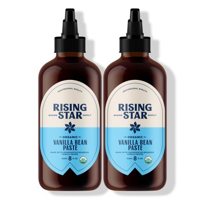Rising Star Organic Vanilla Bean Paste, 8 oz 2 Ct - Organic Madagascar Bourbon Bean Paste for Baking &amp; Desserts, Non-GMO, Vegan, Gluten-Free, Kosher, Easy Squeeze Bottle