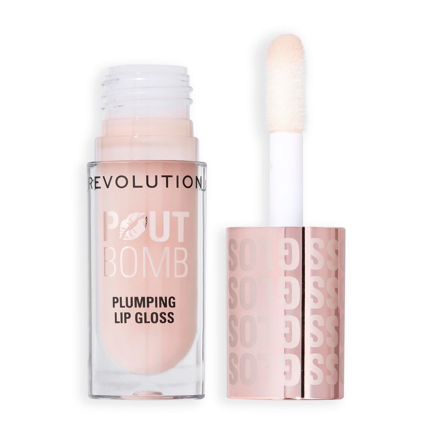 Revolution Beauty, Pout Bomb Plumping Lip Gloss, High-Shine for Glossy, Fuller &amp; Plump Lips with Hyaluronic Acid &amp; Peptides, Vegan &amp; Cruelty-Free, Sheer Milky Nude, 0.15 Fl Oz