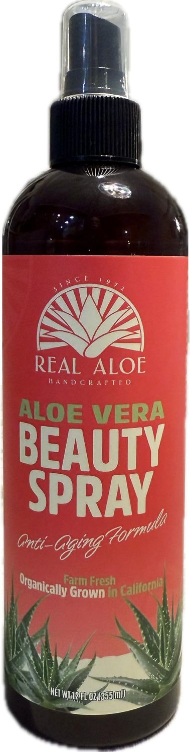 Real Aloe Beauty Spray - California Farm Fresh - Hand Selected Organic Aloe Vera, Vitamin C, MSM, Hyaluronic &amp; Polyglutamic Acid, Rose Water, Fine Mist, Rapid Absorbing, Smoothes &amp; Hydrates 12 fl oz