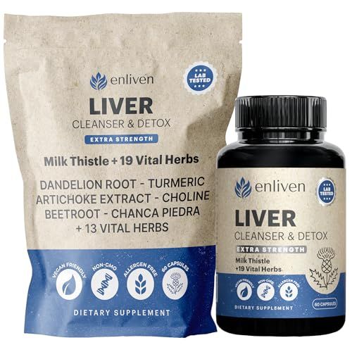 enliven Liver Cleanse Detox &amp; Repair Supplement Best Liver Support with Milk Thistle, Dandelion, Artichoke Non-GMO Made in USA 60 Capsules