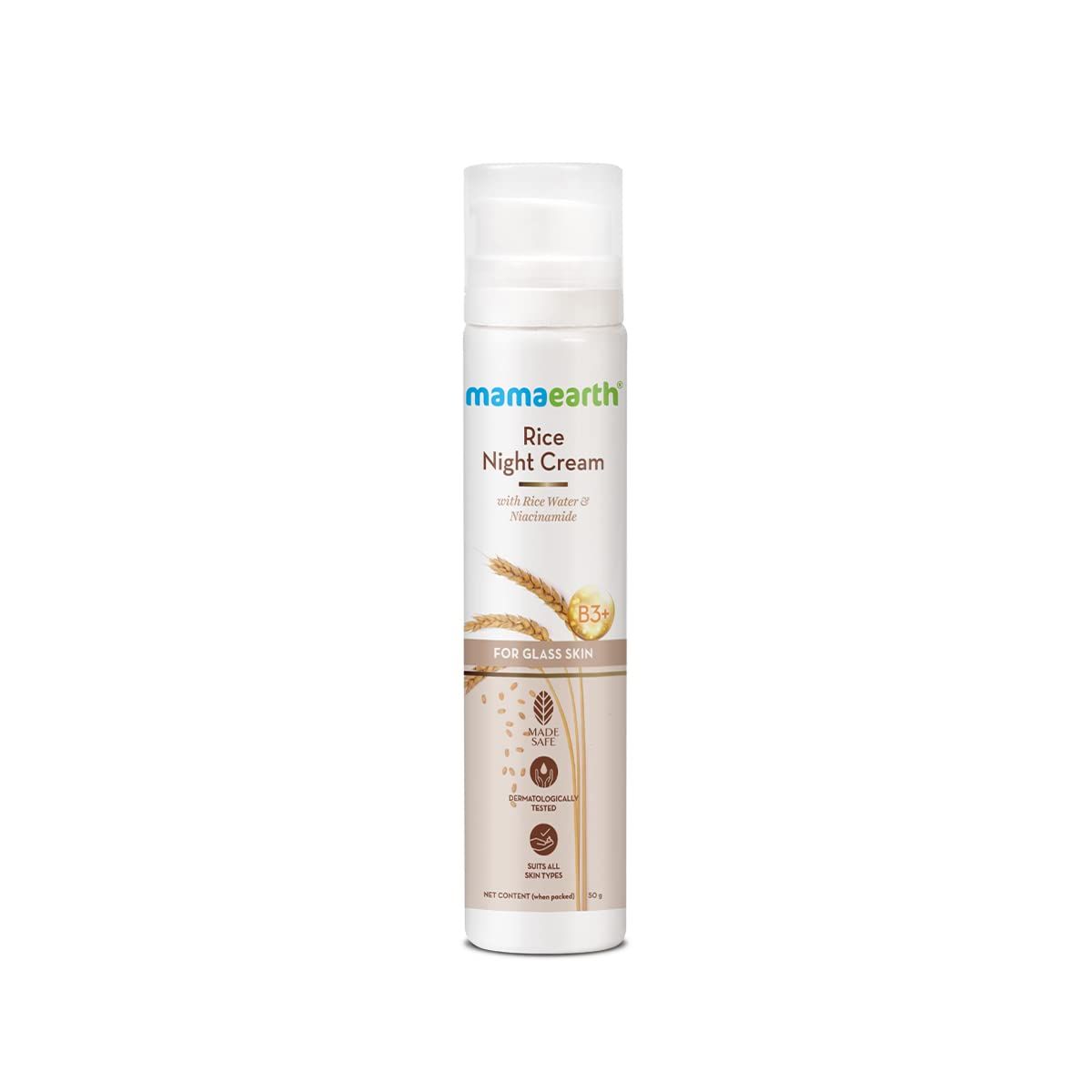 Mamaearth Rice Water Night Cream with Niacinamide for Radiant Skin Hydrating Overnight Repair Face Moisturizer All Skin Types 1.76 Oz 50g
