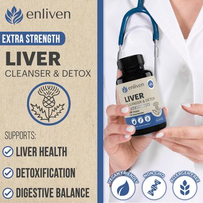 enliven Liver Cleanse Detox &amp; Repair Supplement Best Liver Support with Milk Thistle, Dandelion, Artichoke Non-GMO Made in USA 60 Capsules