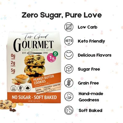 Too Good Gourmet Peanut Butter Flavored Keto-Friendly Cookies, Soft-Baked, Low Carb, Sugar and Grain-Free, 3 Boxes, 5oz Each