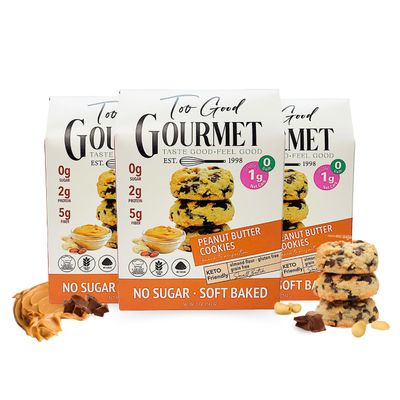 Too Good Gourmet Peanut Butter Flavored Keto-Friendly Cookies, Soft-Baked, Low Carb, Sugar and Grain-Free, 3 Boxes, 5oz Each