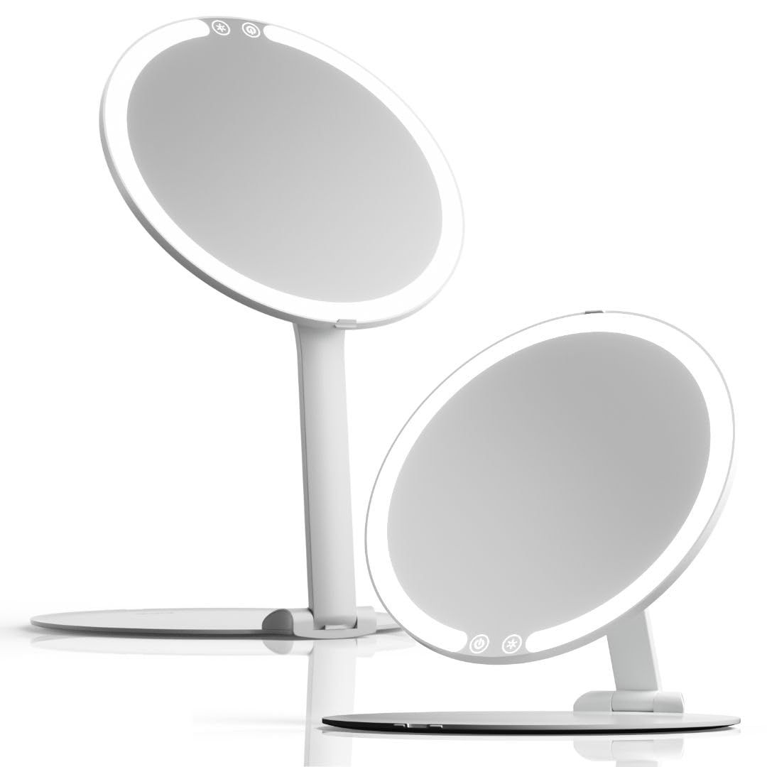 Fancii Abigail Rechargeable Travel Makeup Mirror with LED Light, 8 Foldable Stand, 3 Color Lighting Travel Mirror. Dimmable &amp; Lightweight Portable Vanity Mirror, Beauty Travel Essential