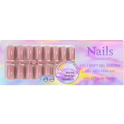 150Pcs Skin Tones Nude Press on Nails Long Square Fake Nails In15 Sizes 3 IN 1 Soft Gel Nail Tips Glossy Reusable Acrylic Nails No Need to File False Nails for Women Girls Manicure