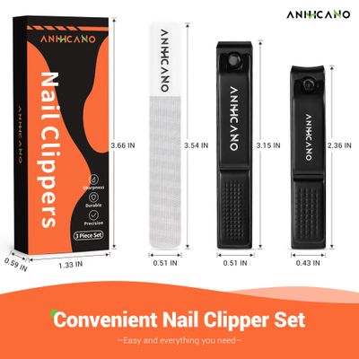 Nail Clippers with Glass Nail File, Ultra Sharp Nail Clipper Set, Professional Fingernail & Toenail Clippers Nail Cutter for Men and Women (Black)
