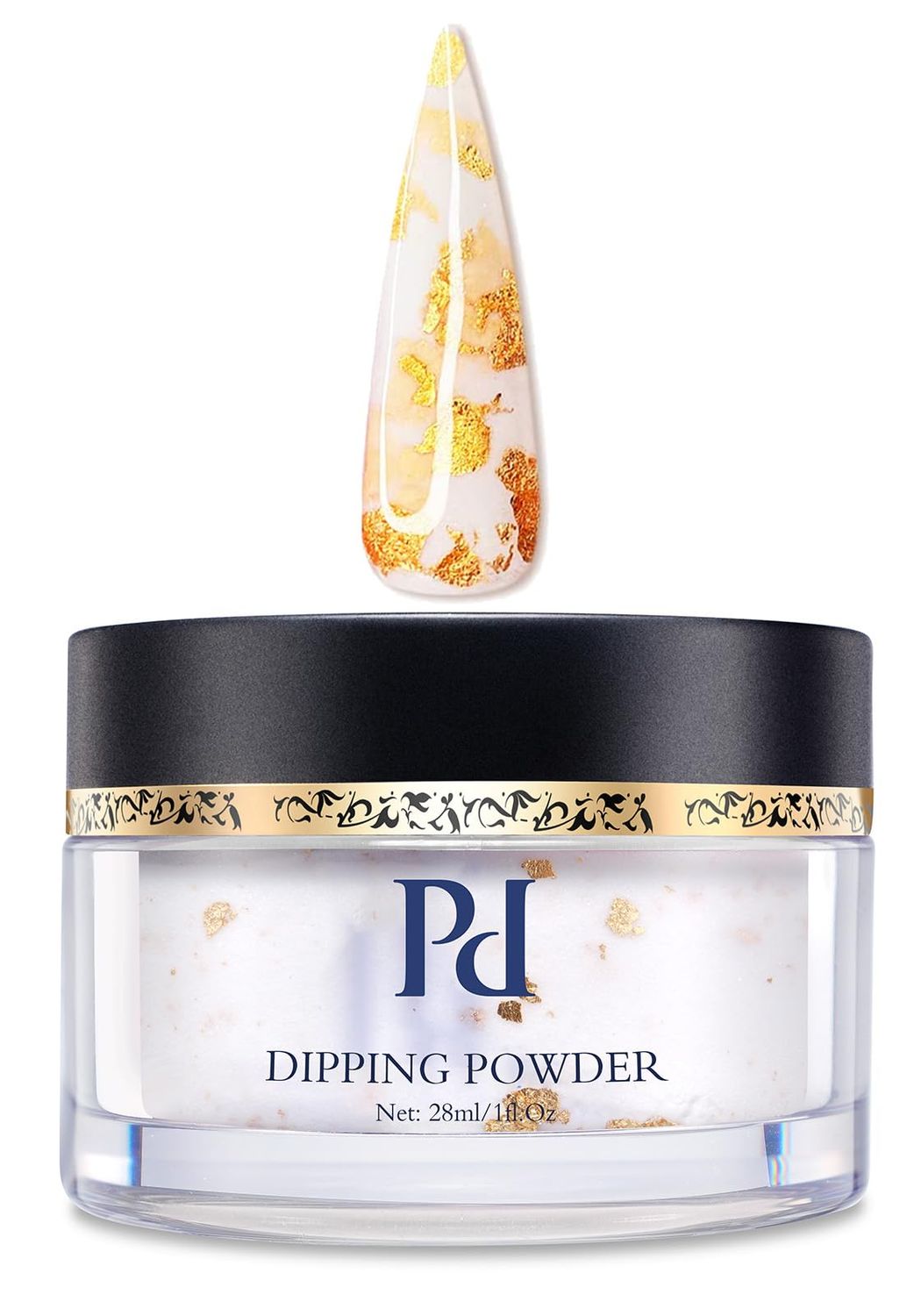 PrettyDiva Dip Powder for Nails Milky White Dip Powder - 24K Glow Dip Nail Powder, 1Oz Milky White with Gold Foil Flakes Marble Dip Powder for Salon Manicure