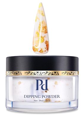 PrettyDiva Dip Powder for Nails Milky White Dip Powder - 24K Glow Dip Nail Powder, 1Oz Milky White with Gold Foil Flakes Marble Dip Powder for Salon Manicure