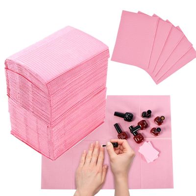 LXIANGN 125PCS Disposable Nail Art Table Towels Mat 13 X 17 Waterproof 3 Ply Nail Art Mat Paper Sheet Clean Pads Tattooing Table Mat Nail Table Cover Tattoo Supplies (Pink)