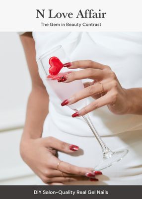 ohora Semi Cured Gel Nail Strips (N Love Affair) - Red, Ombre, Works with Any UV/LED Nail Lamps, Salon-Quality, Long Lasting, Easy to Apply &amp; Remove - Includes 2 Prep Pads, Nail File &amp; Wooden Stick