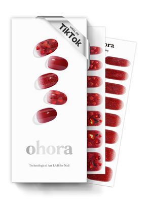 ohora Semi Cured Gel Nail Strips (N Love Affair) - Red, Ombre, Works with Any UV/LED Nail Lamps, Salon-Quality, Long Lasting, Easy to Apply &amp; Remove - Includes 2 Prep Pads, Nail File &amp; Wooden Stick