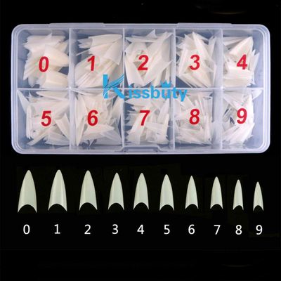 Kissbuty 500 PCS Stiletto Nails Natural Color Sharp Ending False Acrylic Nail Art Tips 10 Sizes With Box Perfect Length for Nail Salons and DIY Nail Art at home (Natural Stiletto Nail Tips)