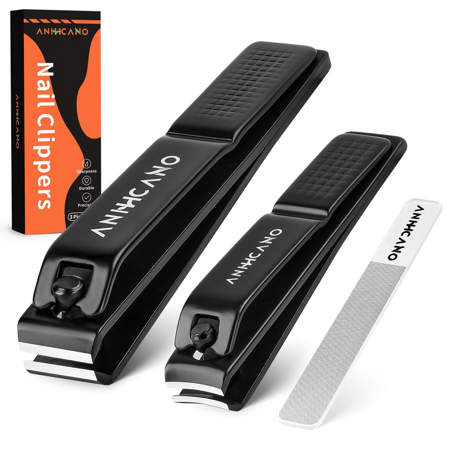Nail Clippers with Glass Nail File, Ultra Sharp Nail Clipper Set, Professional Fingernail &amp; Toenail Clippers Nail Cutter for Men and Women (Black)