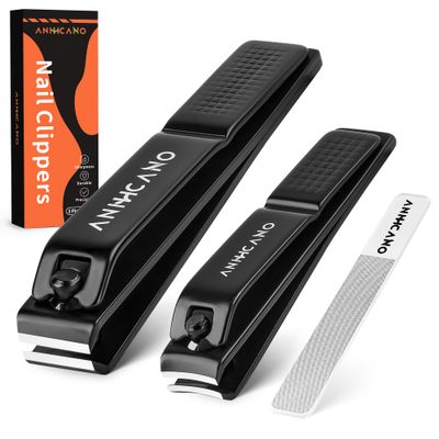 Nail Clippers with Glass Nail File, Ultra Sharp Nail Clipper Set, Professional Fingernail &amp; Toenail Clippers Nail Cutter for Men and Women (Black)