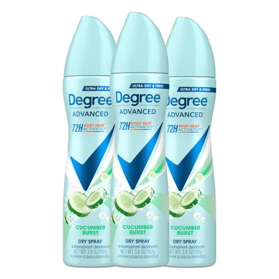 Degree Antiperspirant Deodorant Cucumber Burst 3 count Dry Spray 72-Hour Sweat &amp; Odor Protection Deodorant Spray For Women With Body Heat Activated Technology 3.8 oz