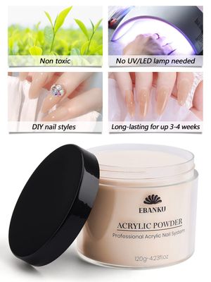 Nude Acrylic Powder, EBANKU 120g/4.23oz Nail Acrylic Powder Large Capacity Professional Acrylic Nail Powder for Nail Extension, Nail Carving, Long-Lasting, No Nail Lamp Needed